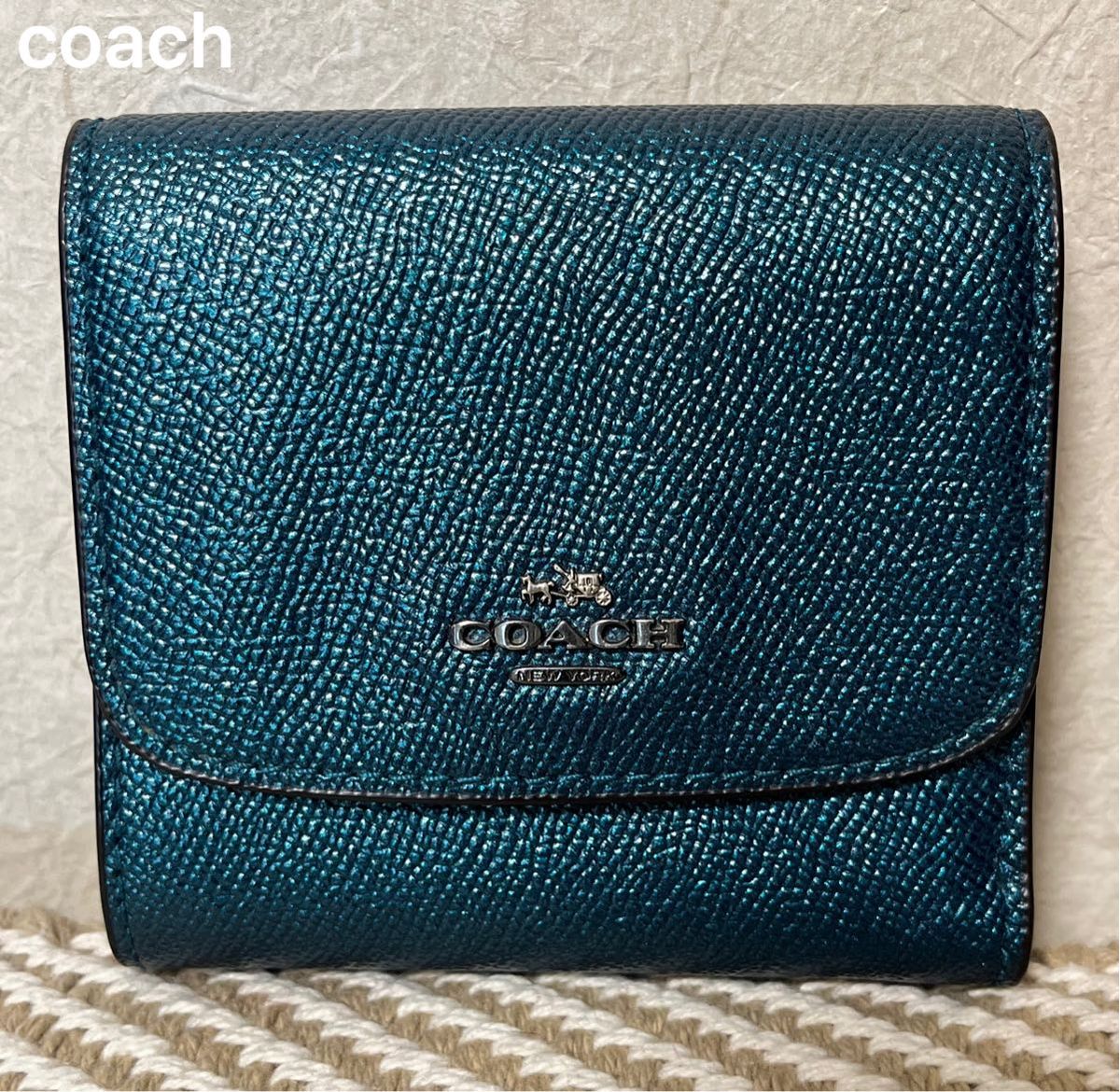 【coach】コーチ 三つ折り財布 コインケース 小銭入れ ウォレット カード入れ グリーン 緑