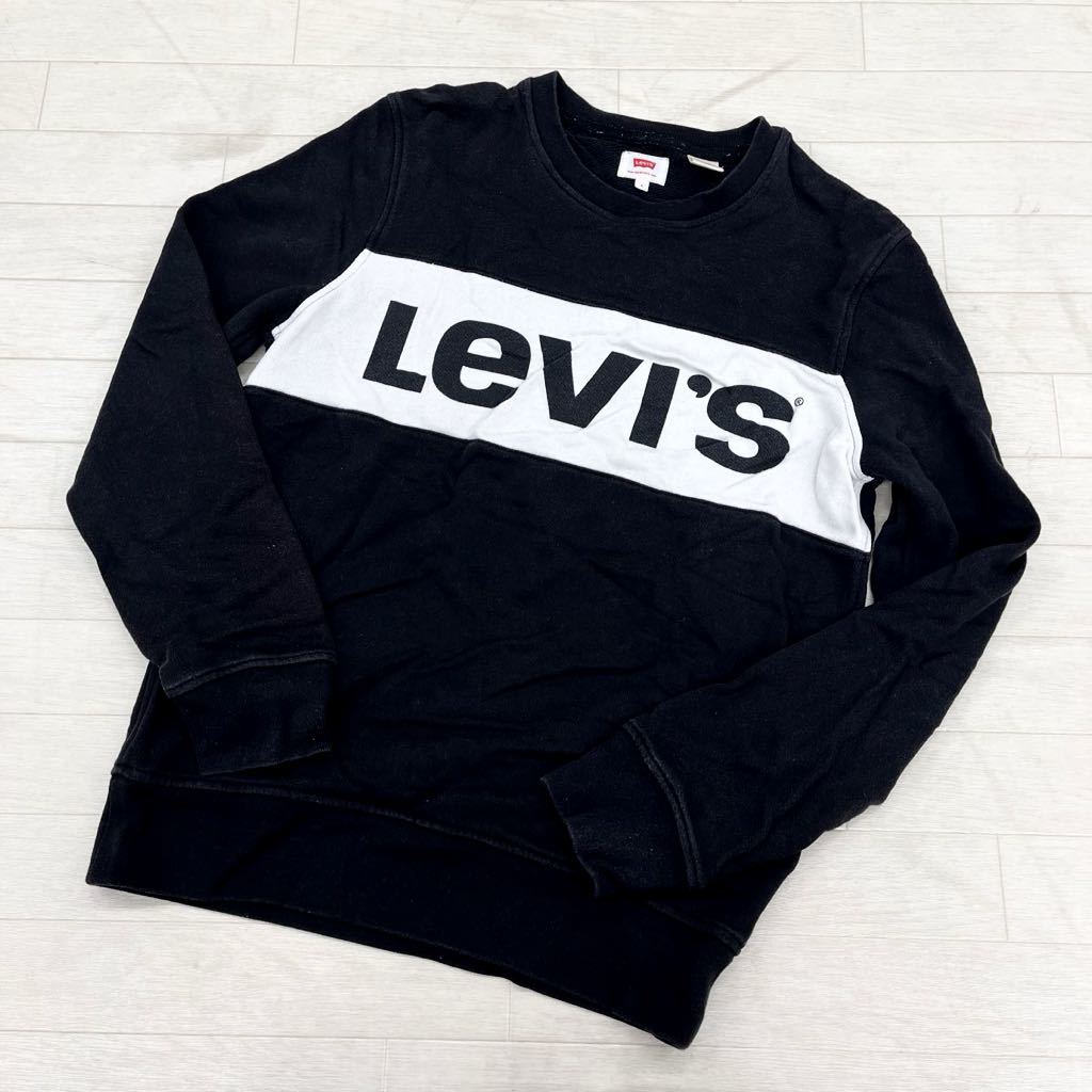 1369◎ Levi's リーバイス トップス スウェット トレーナー 裏起毛 長袖 クルーネック ビック ロゴ ブラック ホワイト メンズS_画像1