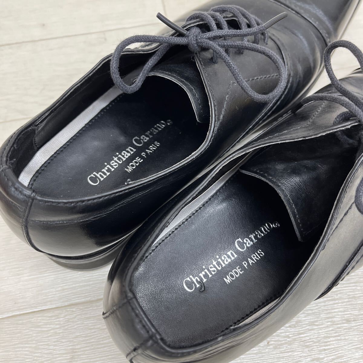 1367◎ 日本製 Christian Carano クリスチャン カラノ 靴 ビジネス シューズ ストレートチップ 5ホール ブラック メンズ24.5_画像7