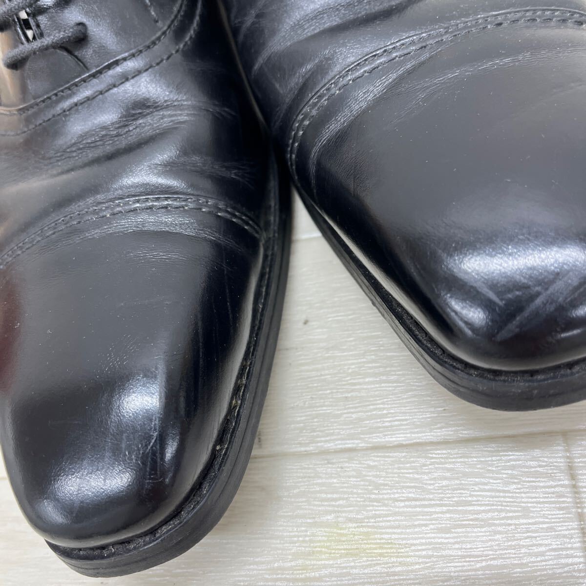 1367◎ 日本製 Christian Carano クリスチャン カラノ 靴 ビジネス シューズ ストレートチップ 5ホール ブラック メンズ24.5_画像8