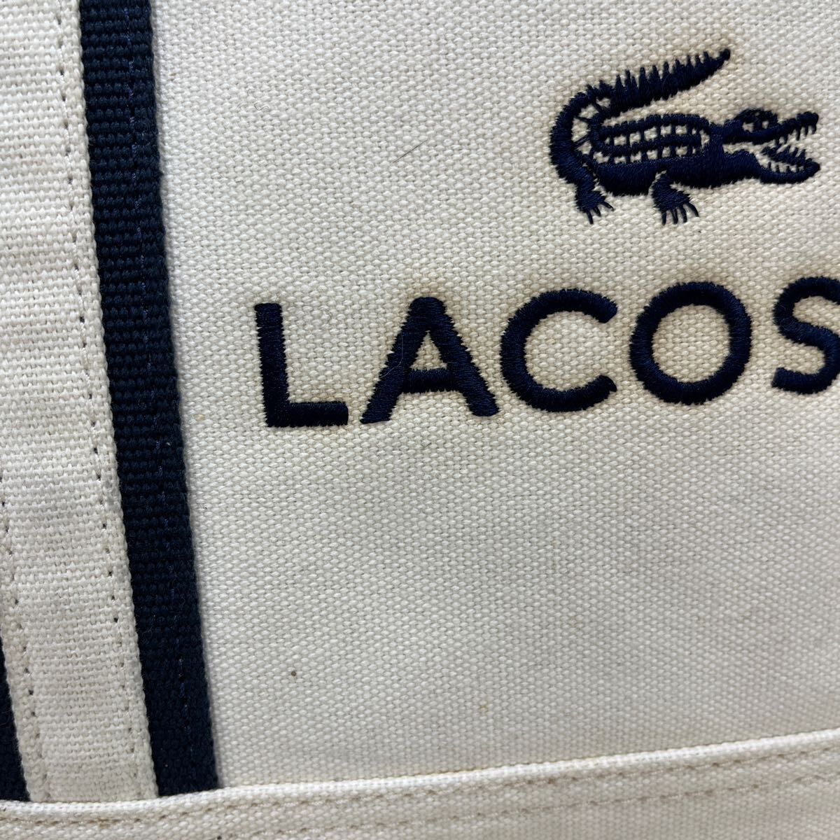 和274★① LACOSTE ラコステ ビッグ トートバッグ 肩掛けバッグ ホワイト ネイビー メンズ_画像6