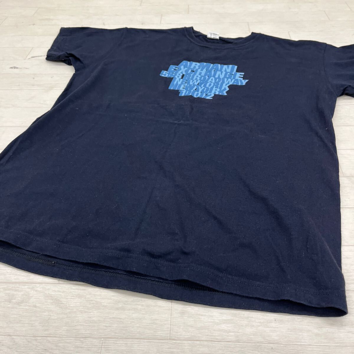 1406◎ USA製 ARMANI EXCHANGE アルマーニ エクスチェンジ トップス カットソー Tシャツ 半袖 ロゴ プリント ネイビー メンズLの画像3