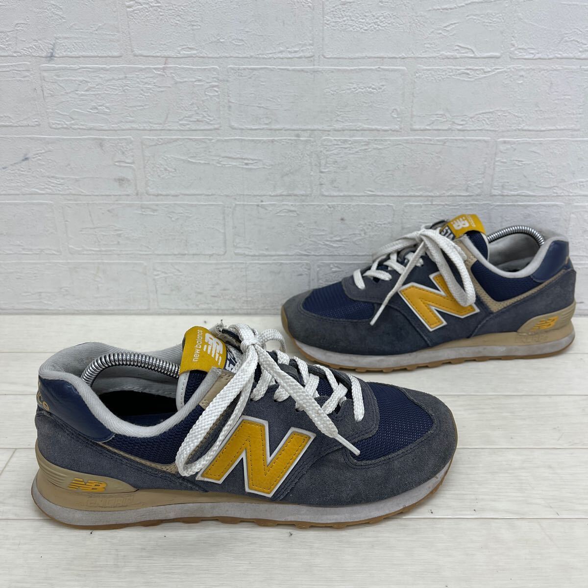 1408◎ new balance 574 ニューバランス 靴 シューズ スニーカー ローカット フラット ソール ネイビー グレー メンズ25.0_画像4