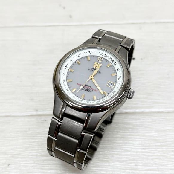 1402◎ ELGIN USA エルジン 04070118 小物 ファッション 時計 腕時計 ソーラー 3針 カレンダー 付き メタルバンド グレー シルバー メンズ_画像1