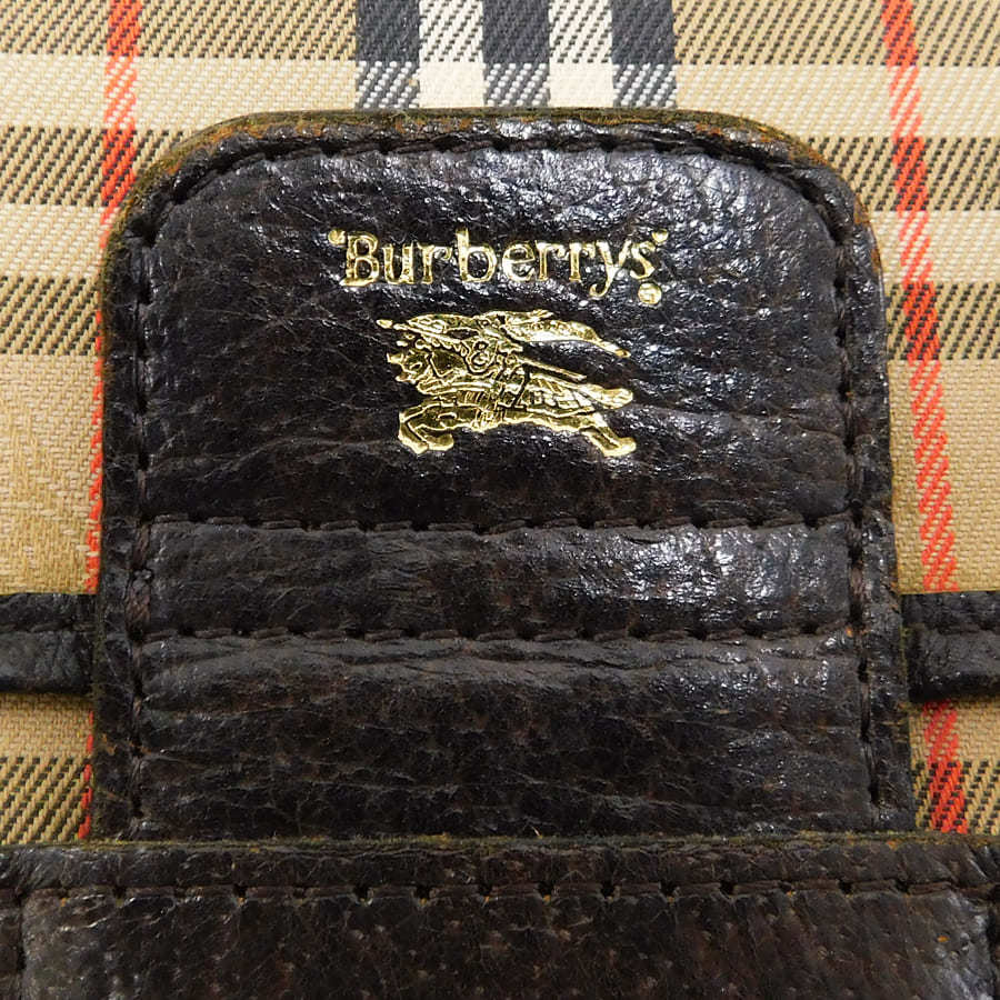 1円 ■ 美品 バーバリー セカンドバッグ ベージュ系 キャンバス×レザー チェック柄 ノバチェック Burberrys ■E.Brr.tl-8_画像8