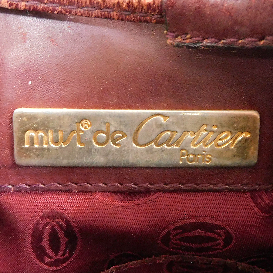 1円 ■ カルティエ 巾着ショルダーバッグ マストライン レザー ボルドー系 お買物 レディース Cartier ■E.Bils.oR-26_画像8