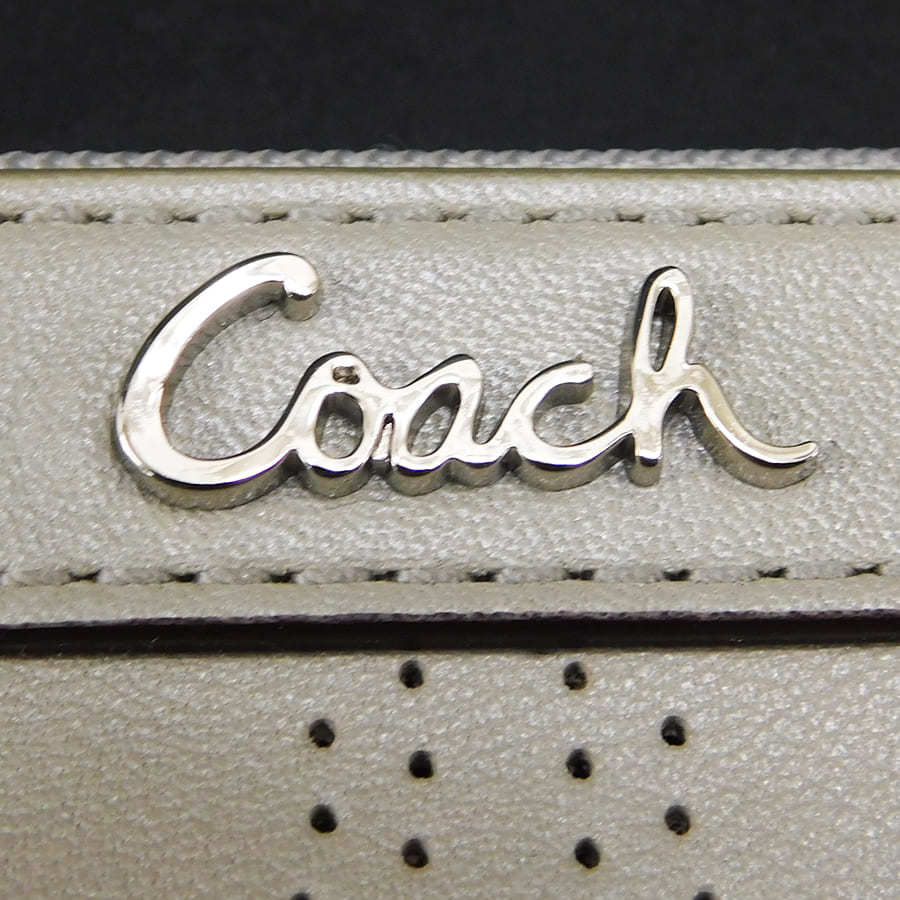 1円 ■ 極美品 コーチ ポーチ グレー系 レザー シグネチャー お出かけ 買い物 COACH ■E.Aup.tI-5_画像8