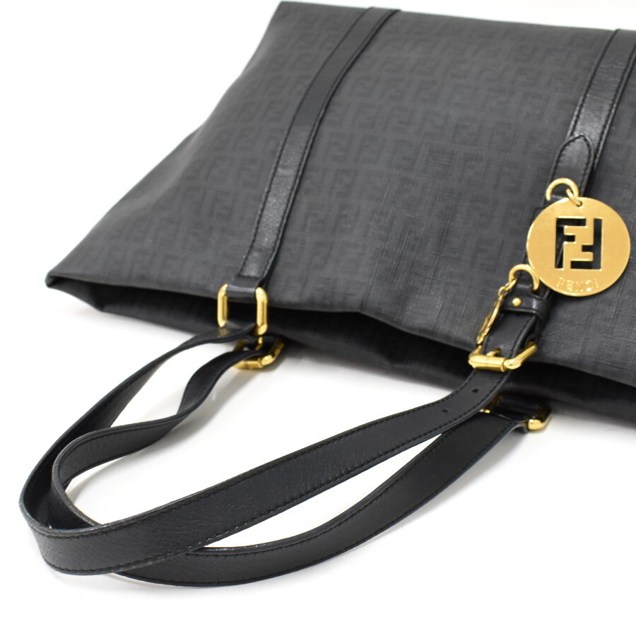 1円 ◆美品 FENDI フェンディ トートバッグ ショルダー 8BH215 ズッキーノ PVC レザー ブラック◆K.Cmol.oR-23_画像7