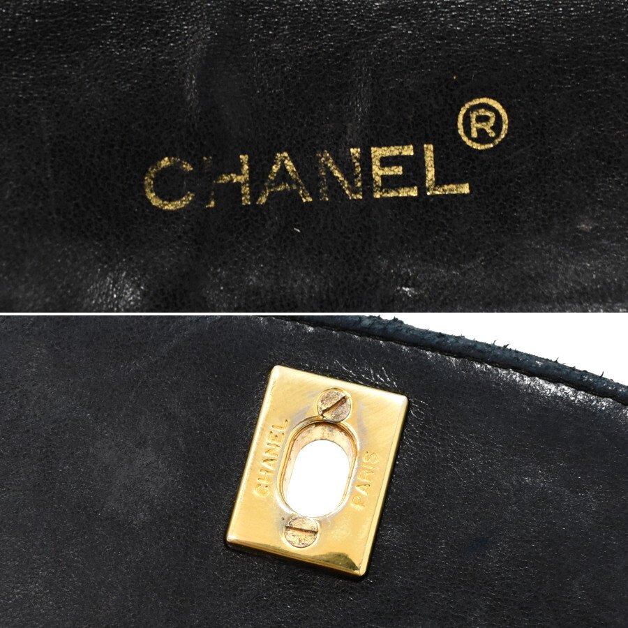 1円 ◎美品 CHANEL シャネル チェーンショルダーバッグ マトラッセ ココマーク ターンロック レザー ブラック◎E.Dsso.oR-13_画像9