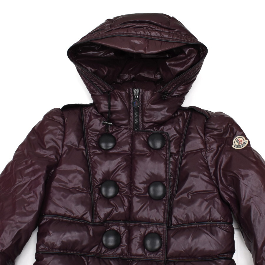 1円 ◆美品 MONCLER モンクレール ダウンジャケット コート アウター サイズ1 ナイロン ワインレッド◆K.Cmpe.oR-09の画像3