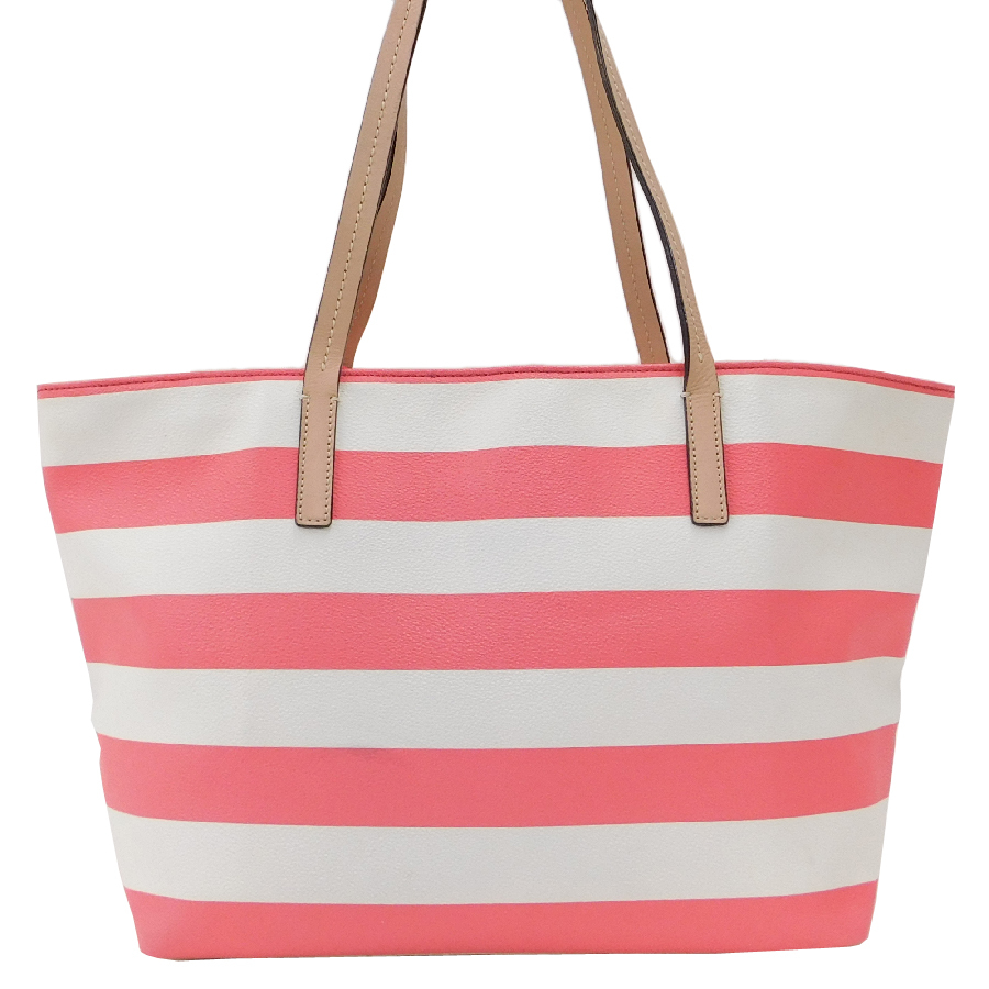 1円 ■ 美品 ケイトスペード トートバッグ ボーダー柄 ピンク系×ホワイト系 PVC×レザー kate spade ■E.Bss.hP-07_画像2