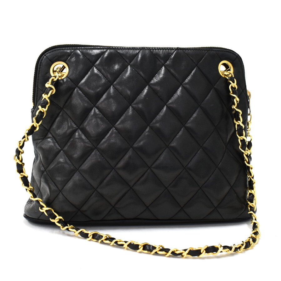 1円 ◎美品 CHANEL シャネル チェーンショルダーバッグ マトラッセ ココマーク レザー ブラック ゴールド金具◎E.Cems.oT-12の画像3