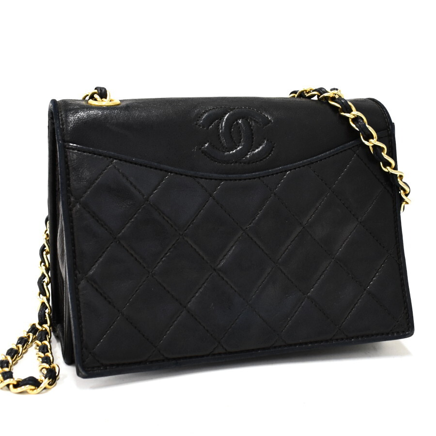 1円 ◎美品 CHANEL シャネル チェーンショルダーバッグ マトラッセ ココマーク レザー ブラック◎E.Coil.oT-12の画像1