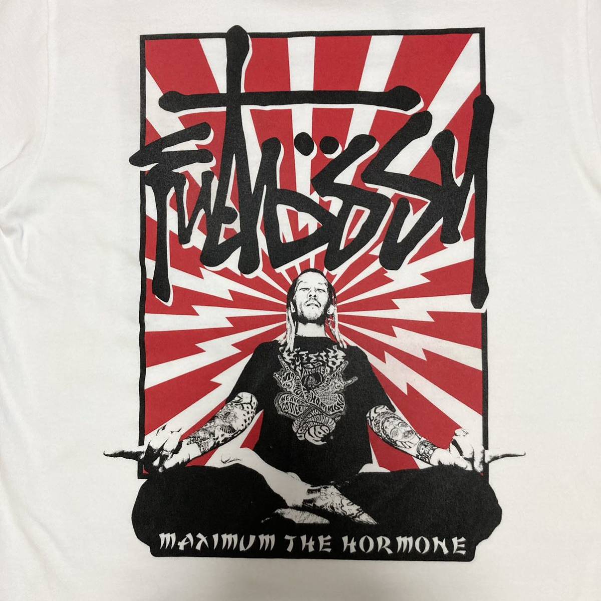 良品■マキシマムザホルモン■Futossy STUSSY ヤバイ Tシャツ S 白 赤 ホワイト Maximum The Hormone Old Stock Logo バンT バンドTシャツ