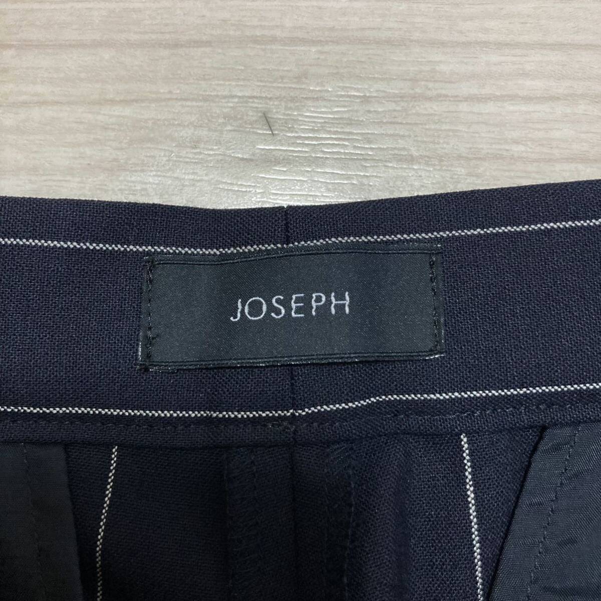 美品■JOSEPH ジョゼフ■幅広ストライプ 裾ボタン スリット パンツ 38 M ネイビー ホワイト スラックス ストレッチ 日本製 オンワード樫山_画像10