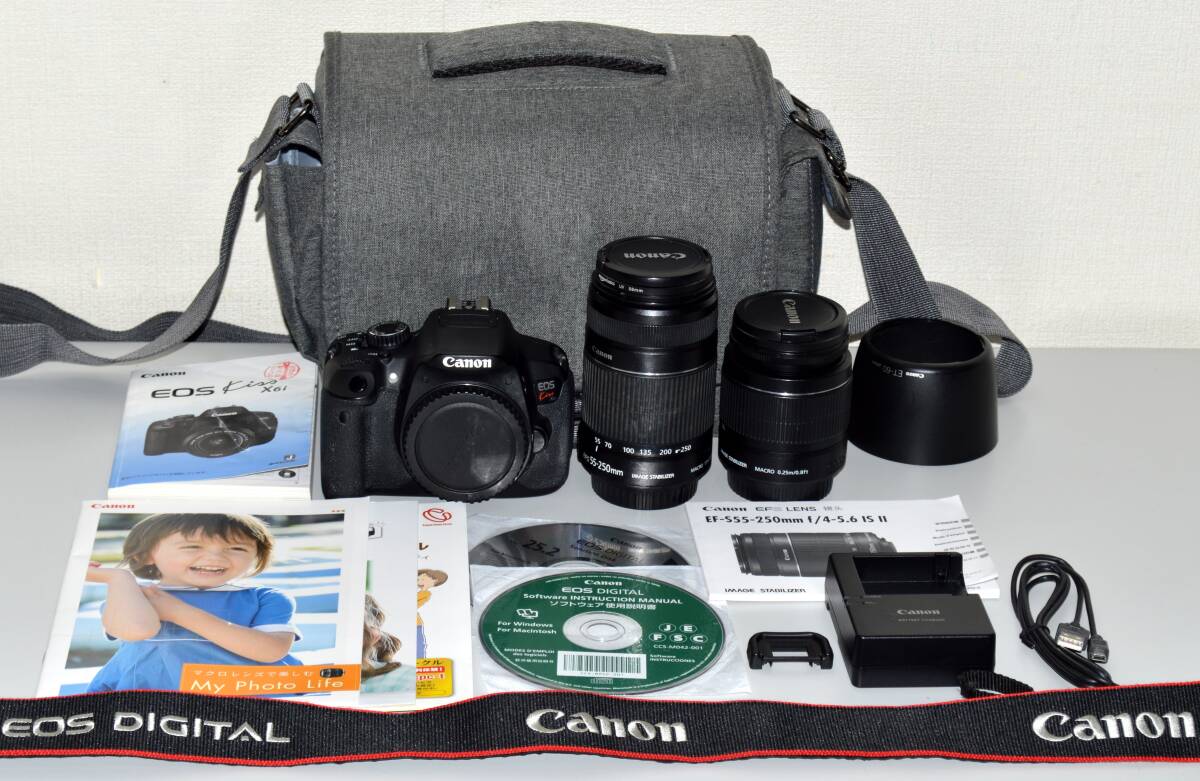 Canon EOS Kiss X6i キヤノン イオス ダブルズームレンズキット FE-S 18-55 FE-S 55-250 デジタル一眼レフ カメラ ☆即決_画像1