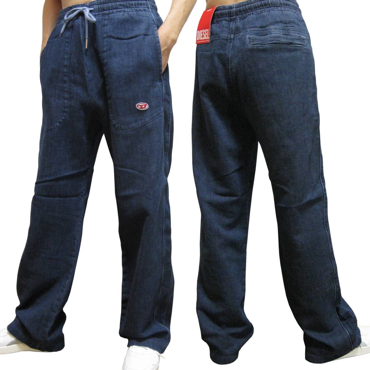 新品 直輸入 DIESEL JoggJeans トラックデニム ワイドストレート スウェットパンツ D-MARTIANS-NE ネイビー XXLサイズ A03924_画像1