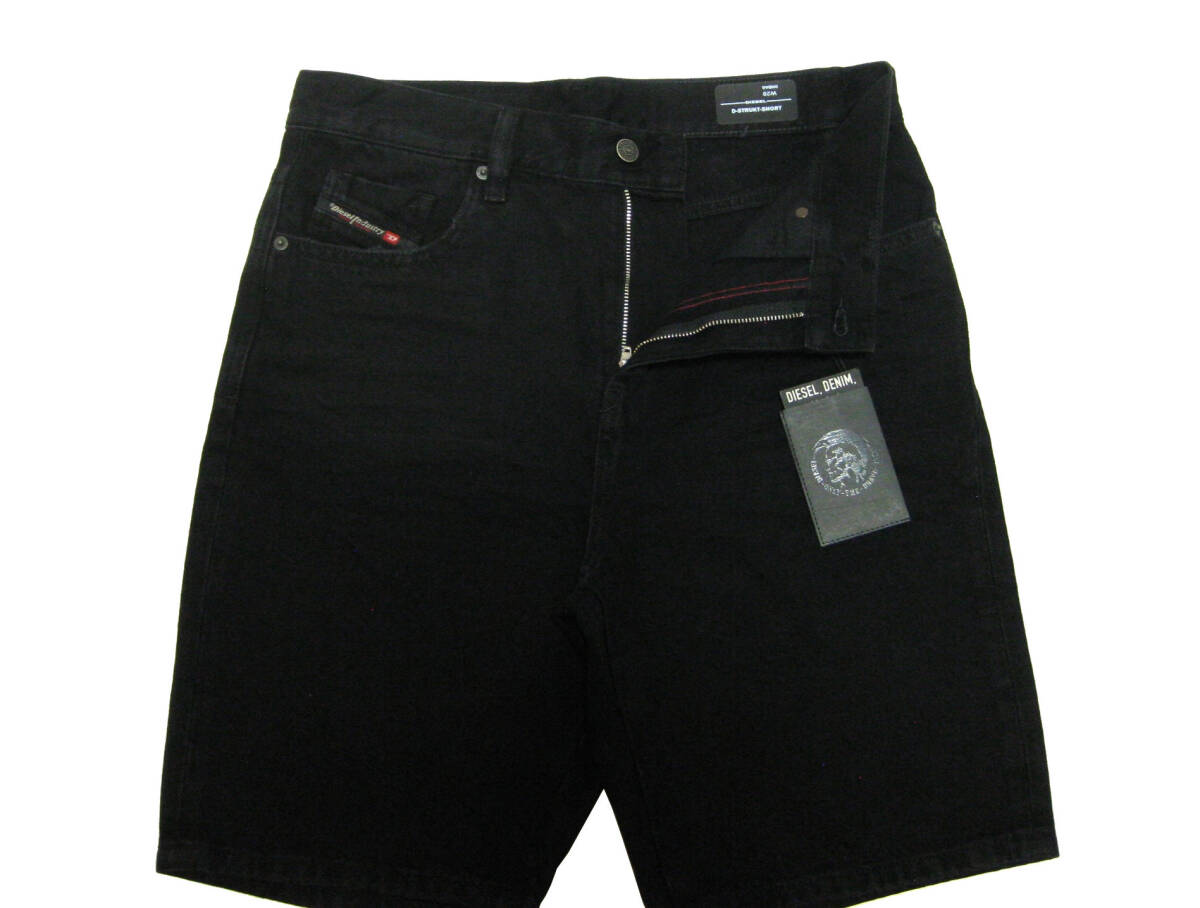 新品 直輸入 DIESEL ディーゼル ビッグパッチ デニムハーフパンツ W31インチ D-STRUKT-SHORT A02648 ブラック_画像4