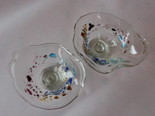 ◆豊島ルリ子 作 新品 ガラスの器 2客 デザート パフェ アイスクリーム a b◆
