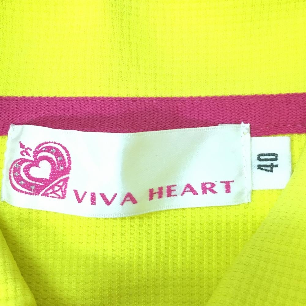 VIVA HEART ビバハート 半袖ポロシャツ イエロー×ピンク ロゴ刺しゅう レディース 40(M) ゴルフウェア_画像4