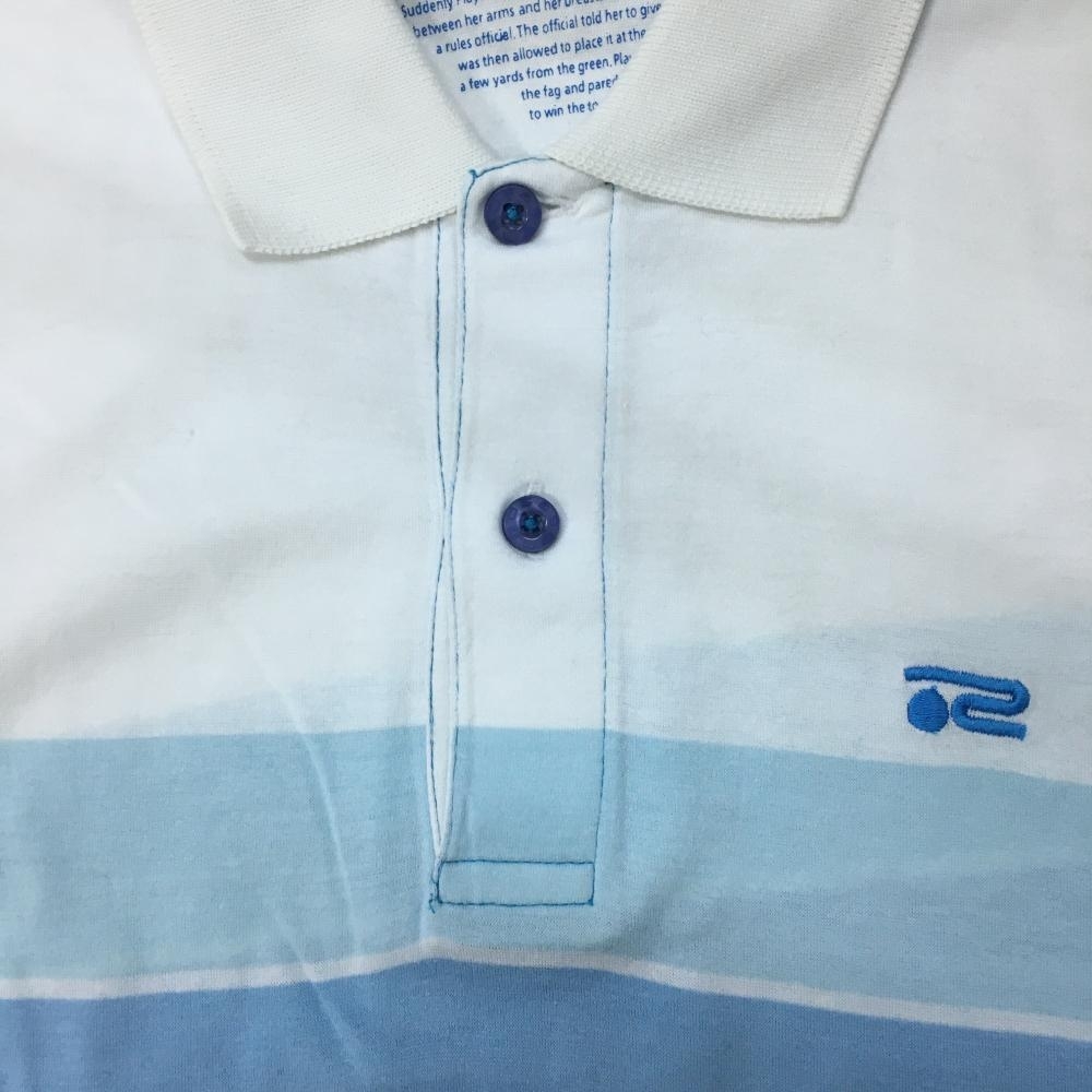 Rosasen ロサーセン 半袖ポロシャツ 白×ブルー 一部ボーダー メンズ S ゴルフウェア_画像3