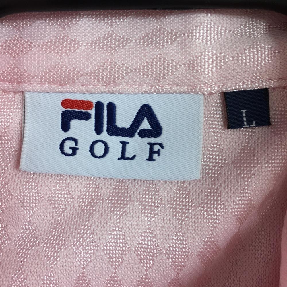 FILA GOLF フィラゴルフ 半袖ポロシャツ ライトピンク 総柄織り生地 ロゴ刺しゅう メンズ L ゴルフウェア_画像4