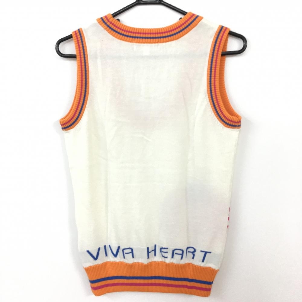 【美品】VIVA HEART ビバハート ニットベスト 白×オレンジ バックロゴ レディース 42 ゴルフウェア_画像2