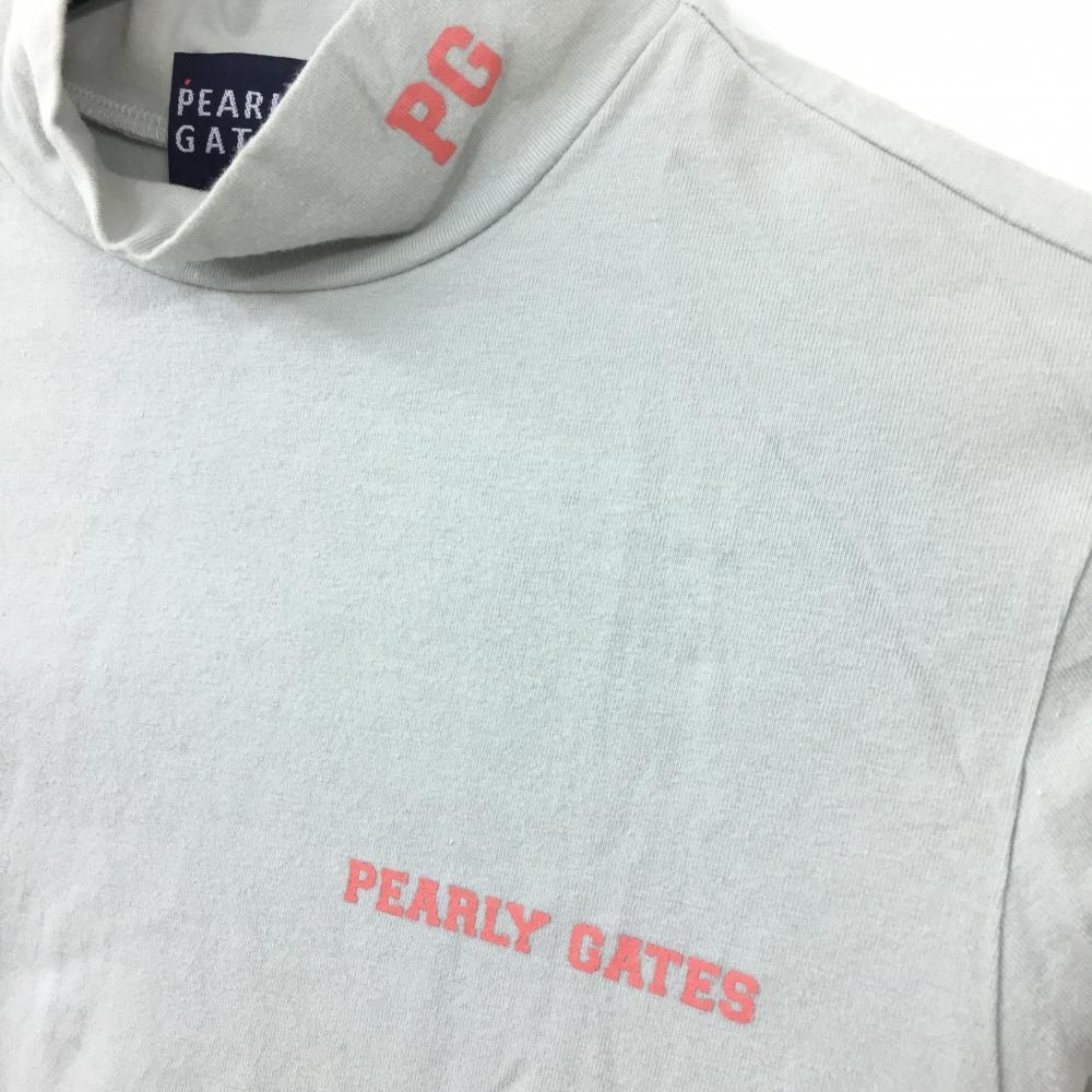 PEARLY GATES パーリーゲイツ 長袖ハイネックシャツ グレー 七分袖 ストレッチ プリント レディース 0(S) ゴルフウェア_画像3