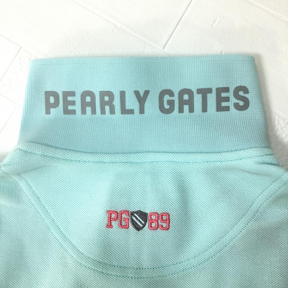 【超美品】PEARLY GATES パーリーゲイツ ノースリーブポロシャツ ミントグリーン×ピンク 襟裏ロゴ レディース 00(XS) ゴルフウェア_画像3