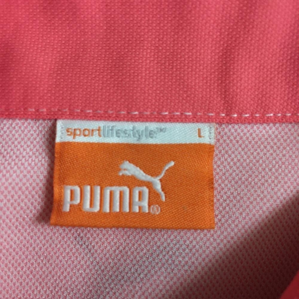 【美品】PUMA プーマ 半袖ポロシャツ ピンク×ライトピンク ボーダー 胸ポケット 背面うす汚れ レディース L ゴルフウェア_画像4