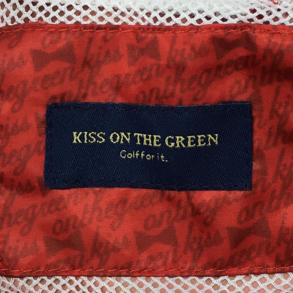 kiss on the green キスオンザグリーン ジャケットブルゾン レッド×ブラウン リボン×ロゴ総柄裏地メッシュ レディース 2(M) ゴルフウェア_画像4