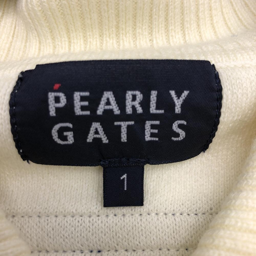 【美品】PEARLY GATES パーリーゲイツ 半袖セーター 白×ネイビー ニット 襟付き 袖ライン レディース 1(M) ゴルフウェア_画像5