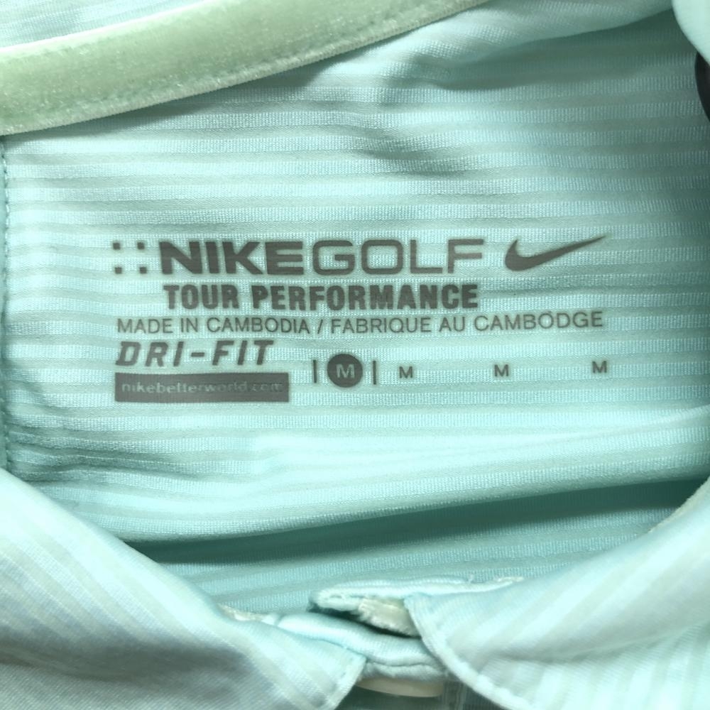 ナイキ 半袖ポロシャツ ライトグリーン系 ボーダー地模様 レディース M ゴルフウェア NIKE_画像4