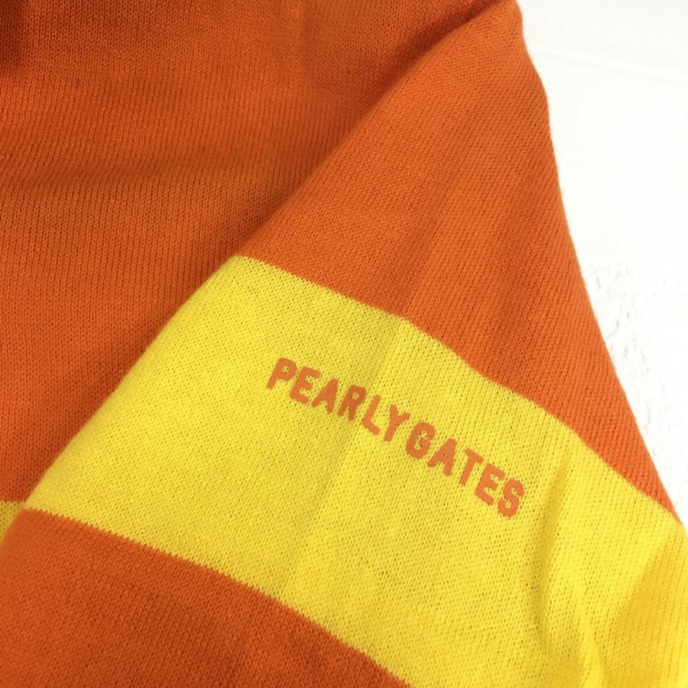 【美品】パーリーゲイツ 襟付き長袖シャツ オレンジ×イエロー ボーダー柄 七分丈 レディース 1(M) ゴルフウェア PEARLY GATES_画像3