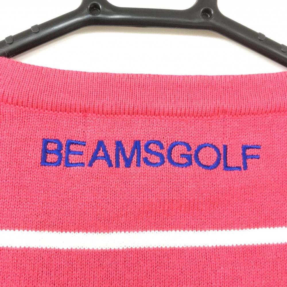 【超美品】BEAMS GOLF ビームスゴルフ ニットカーディガン ピンク×白 ボーダー カシミヤ混 セーター レディース M ゴルフウェア_画像4