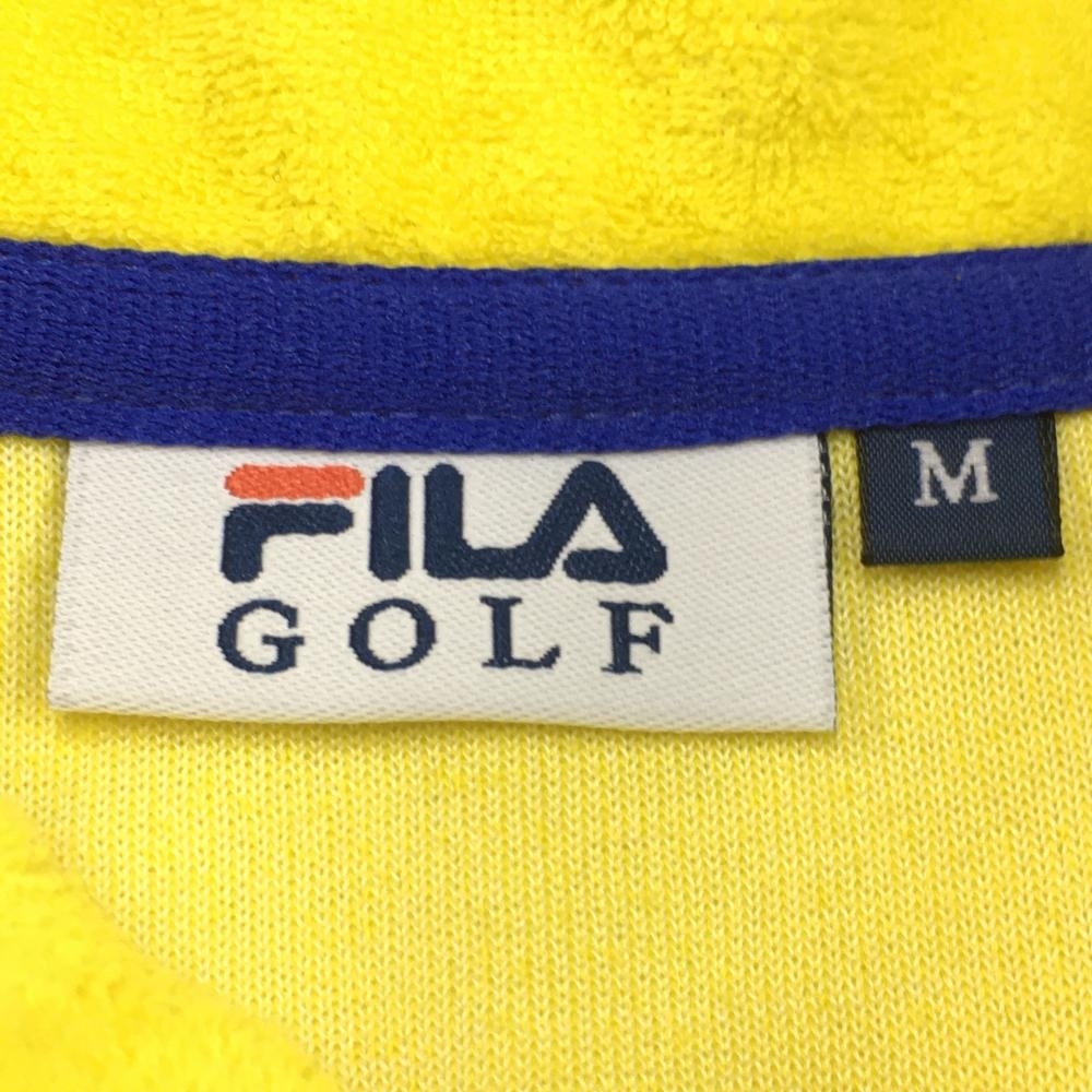 FILA GOLF フィラゴルフ 半袖シャツ イエロー×ブルー ハーフジップ パイル地 レディース M ゴルフウェア_画像3