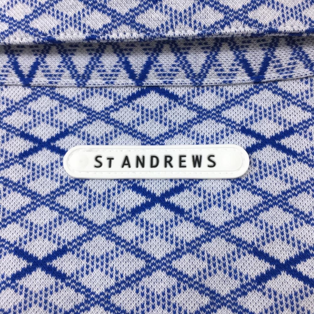 【超美品】St ANDREWS セントアンドリュース 半袖ポロシャツ 白×ブルー 格子柄 ボタンダウン 厚手 レディース Ｓ ゴルフウェア_画像3