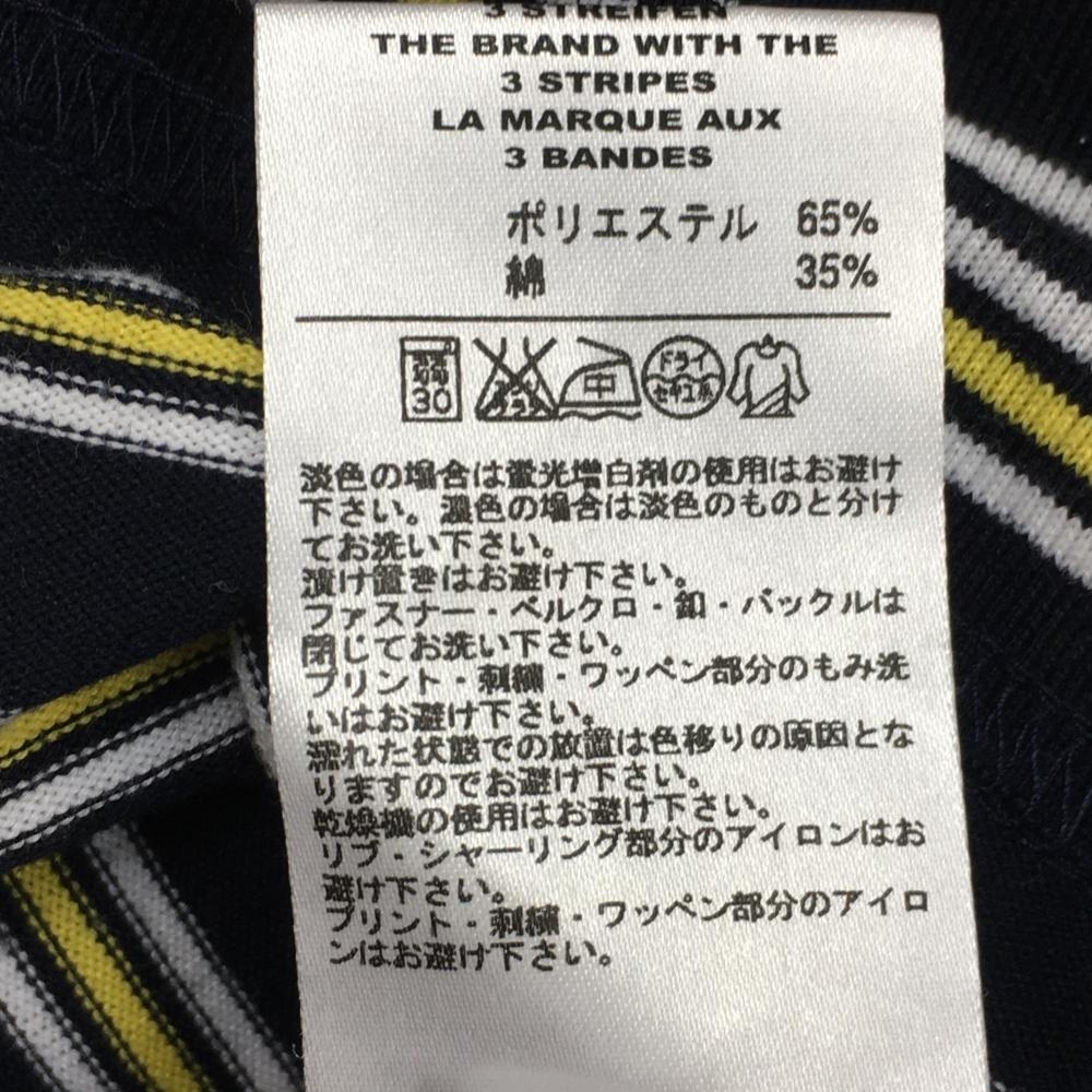 【美品】アディダス 長袖ハイネックシャツ ダークネイビー×イエロー ボーダー ハーフジップ コットン混 メンズ L/G ゴルフウェア adidas_画像5