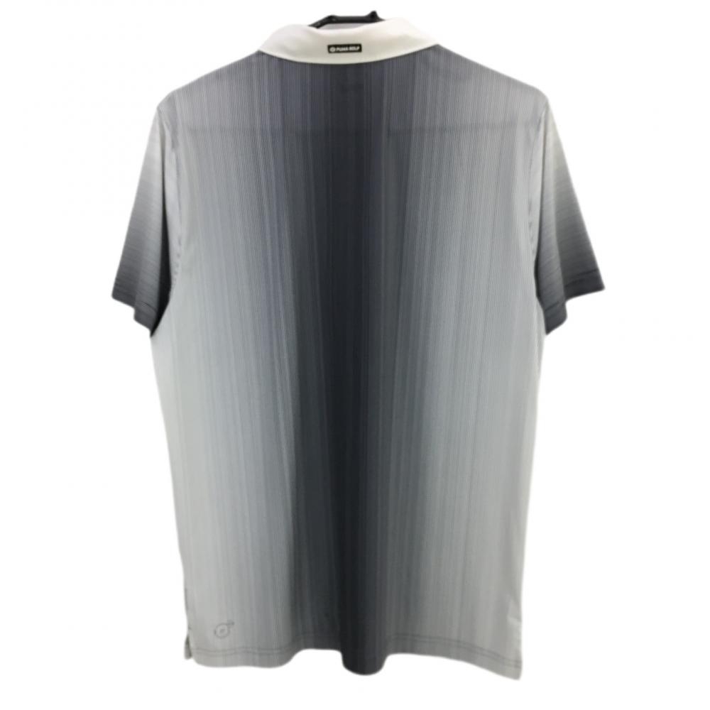 プーマ 半袖ポロシャツ 白×黒 細ストライプ 一部チェック柄 DRYCELL メンズ M ゴルフウェア PUMAの画像2