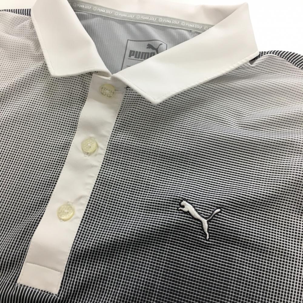 プーマ 半袖ポロシャツ 白×黒 細ストライプ 一部チェック柄 DRYCELL メンズ M ゴルフウェア PUMA_画像3