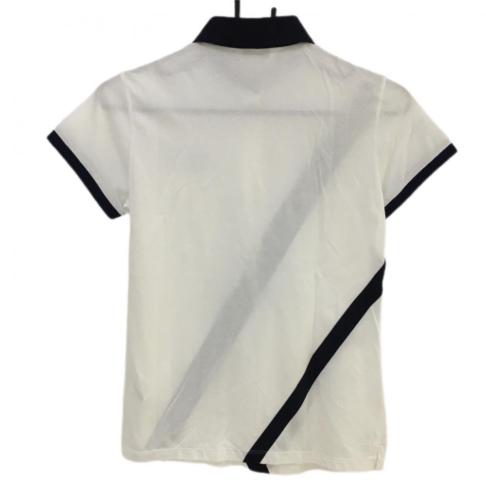 アンパスィ 半袖ポロシャツ 白×ネイビー 一部斜めストライプ ワッペン レディース M ゴルフウェア and per se_画像2