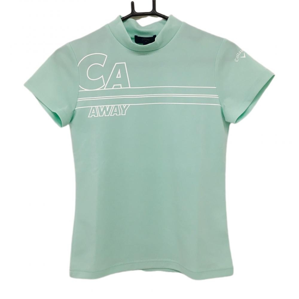 キャロウェイ 半袖ハイネックシャツ ライトグリーン×白 フロントロゴ レディース S ゴルフウェア 2022年モデル Callaway_画像1