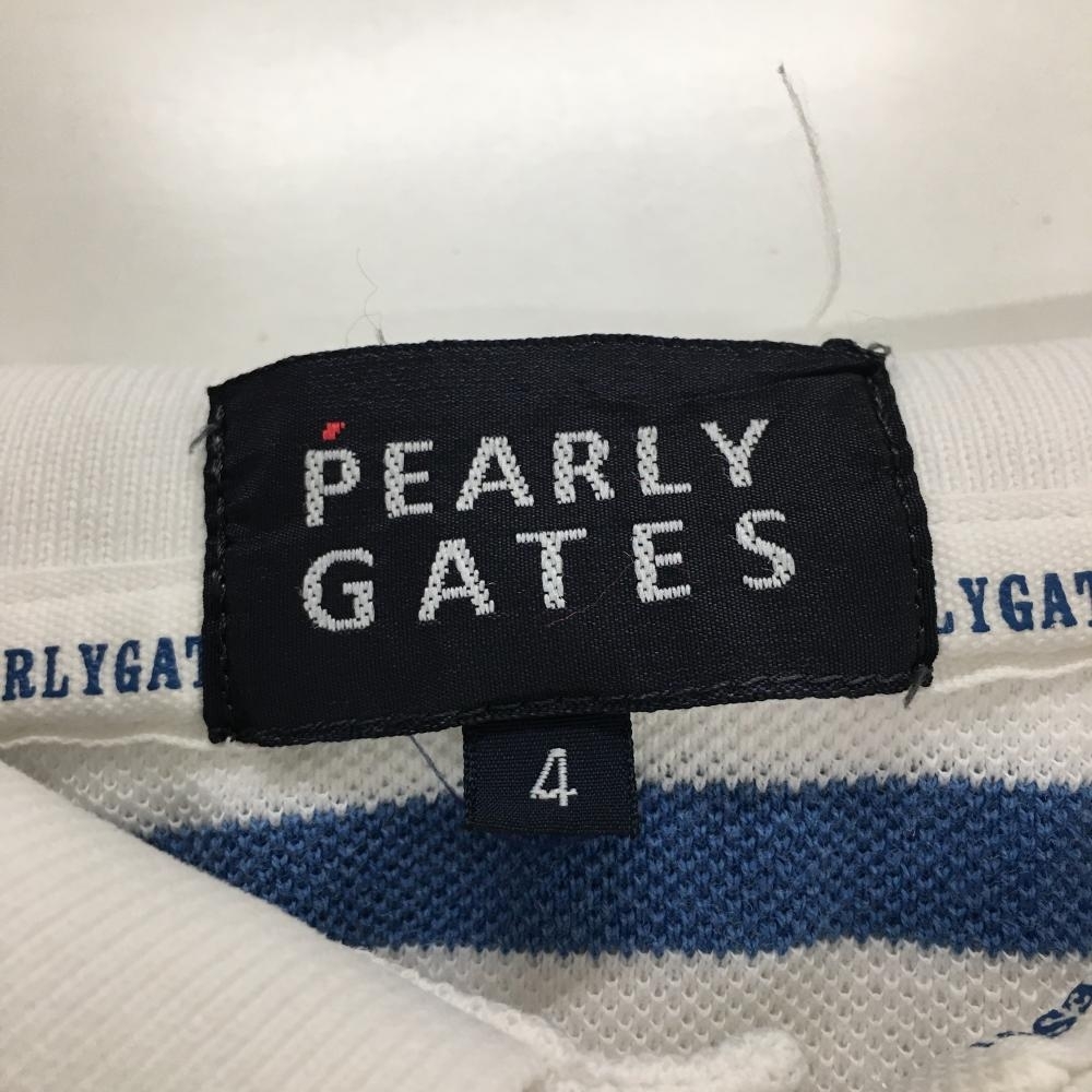 パーリーゲイツ 半袖ポロシャツ 白×ブルー ボーダー柄 コットン100％ メンズ 4(M) ゴルフウェア PEARLY GATES_画像5