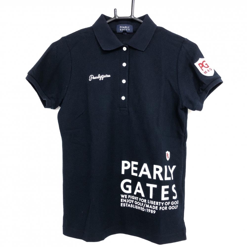 【超美品】パーリーゲイツ 半袖ポロシャツ ネイビー×白 シリコンワッペン レディース 0(S) ゴルフウェア 2023年モデル PEARLY GATES