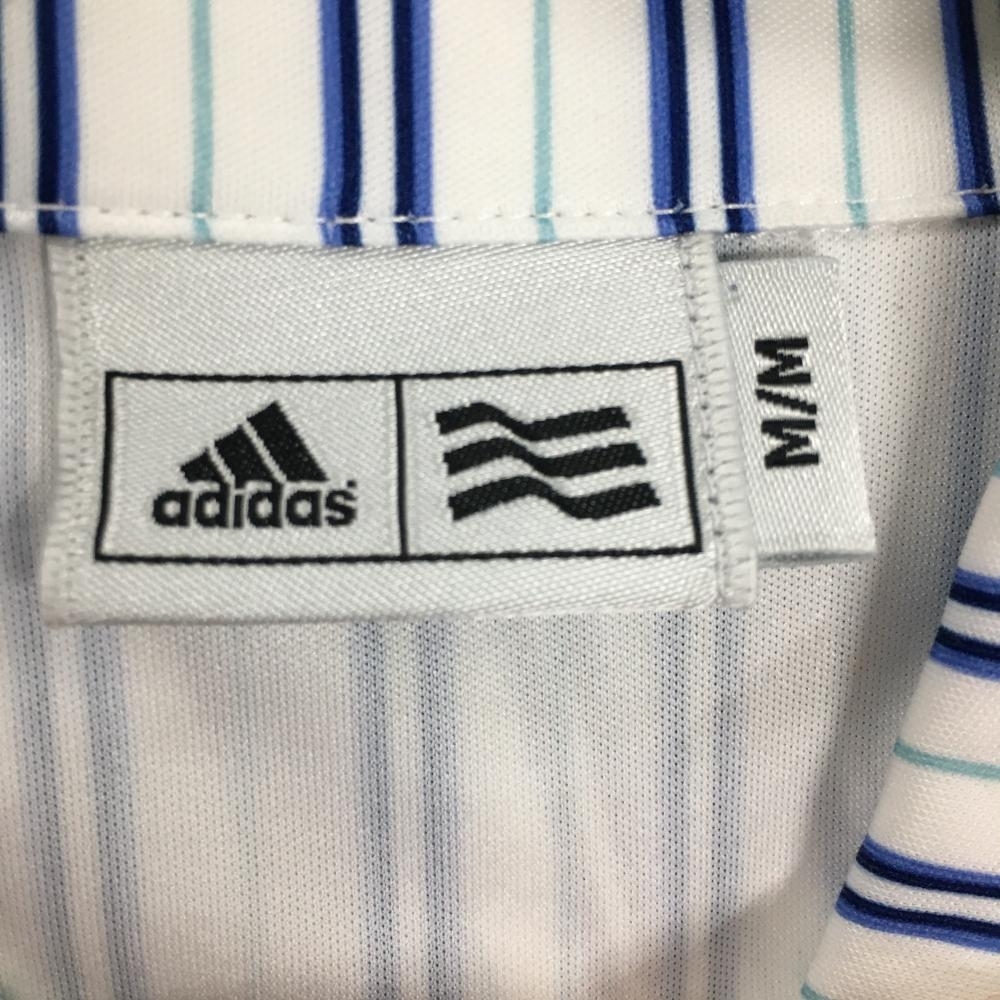 【美品】アディダス 半袖シャツ 白×ライトブルー ストライプ 刺しゅう メンズ M/M ゴルフウェア adidas_画像5