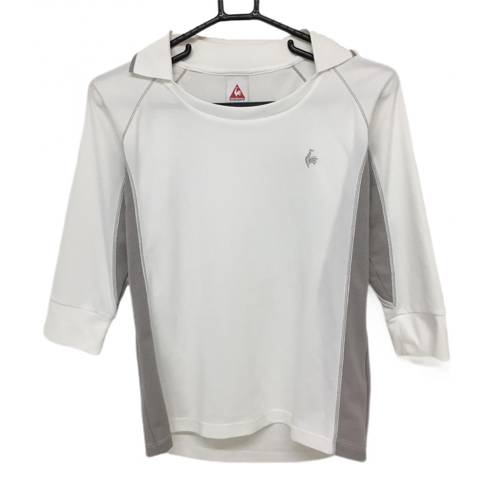 【美品】ルコック 七分袖襟付きシャツ 白×グレー メッシュ メンズ L ゴルフウェア le coq sportif_画像1