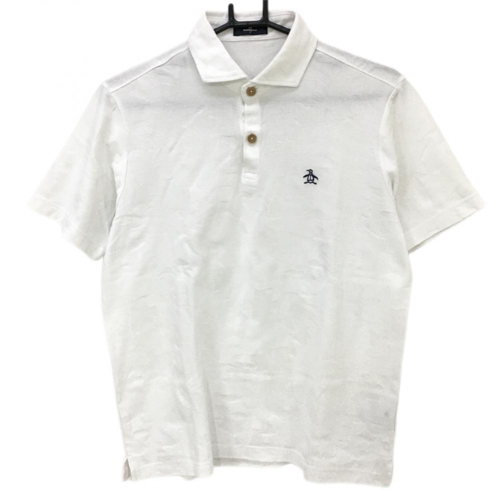 [ beautiful goods ] Munsingwear wear polo-shirt with short sleeves white total pattern woven cloth men's L Golf wear Munsingwear
