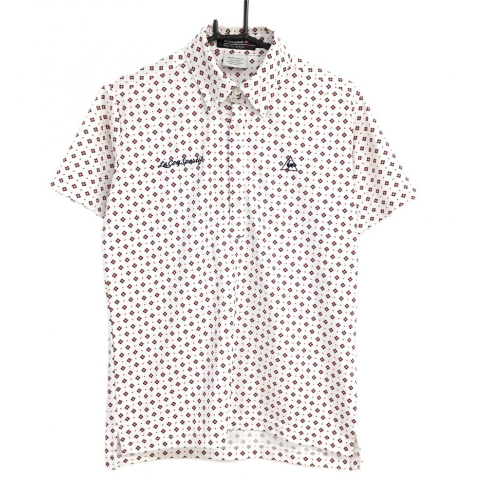 ルコック 半袖ポロシャツ 白×ネイビー×レッド 総柄 ボタンダウン メンズ M ゴルフウェア le coq sportifの画像1