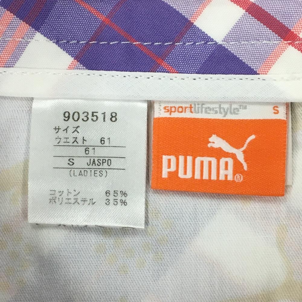  Puma шорты белый × лиловый проверка женский S Golf одежда PUMA