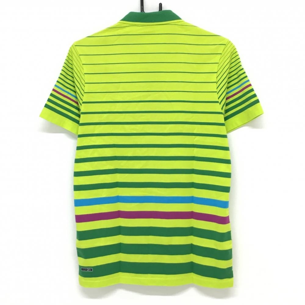 プーマ 半袖ポロシャツ ライトグリーン×グリーン ボーダー コットン混 メンズ US:S ゴルフウェア PUMA_画像2
